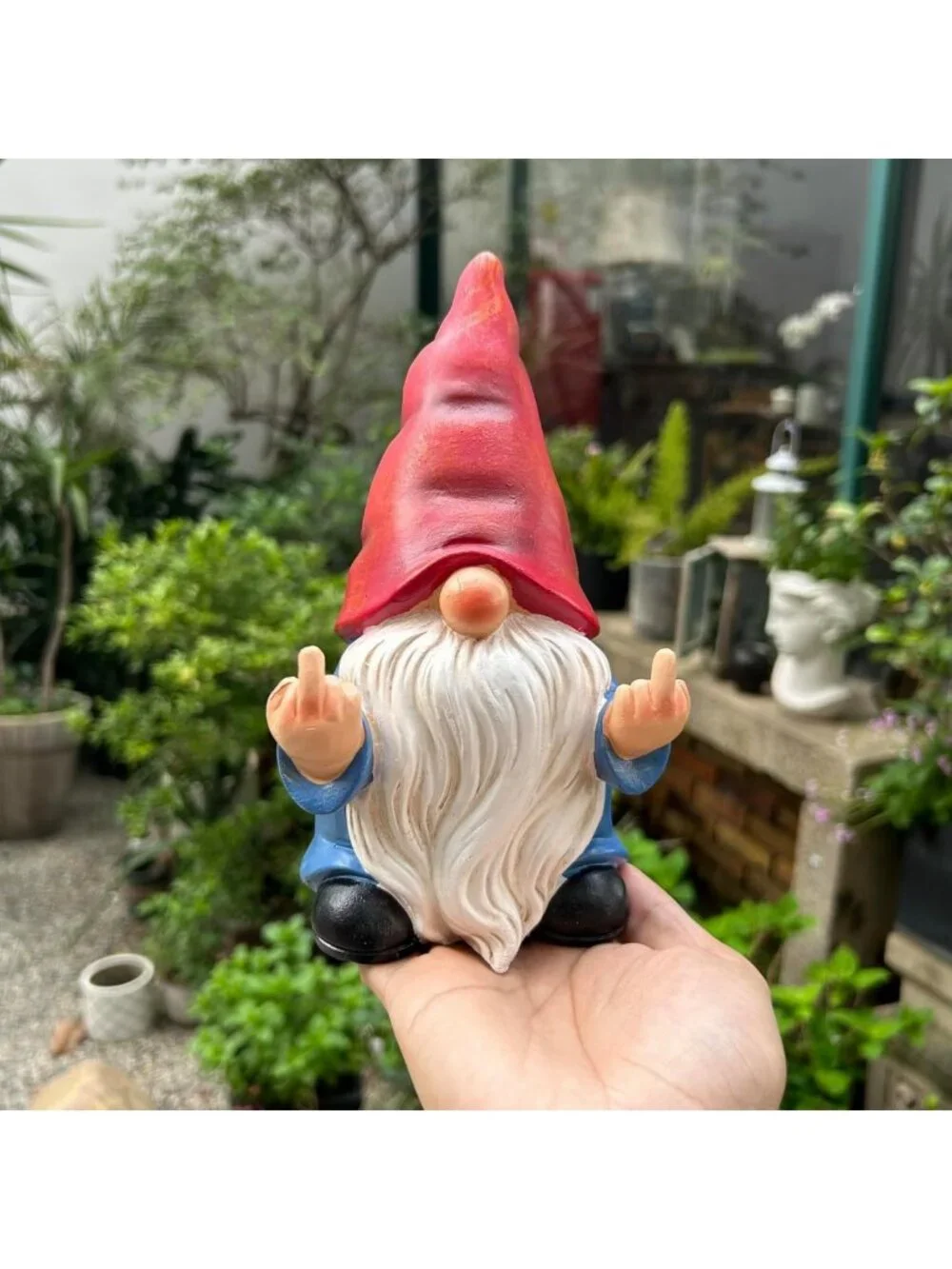 Naughty Middle Finger Gnome Statue 7.8in - Funny Garden Decor & Lawn Ornament